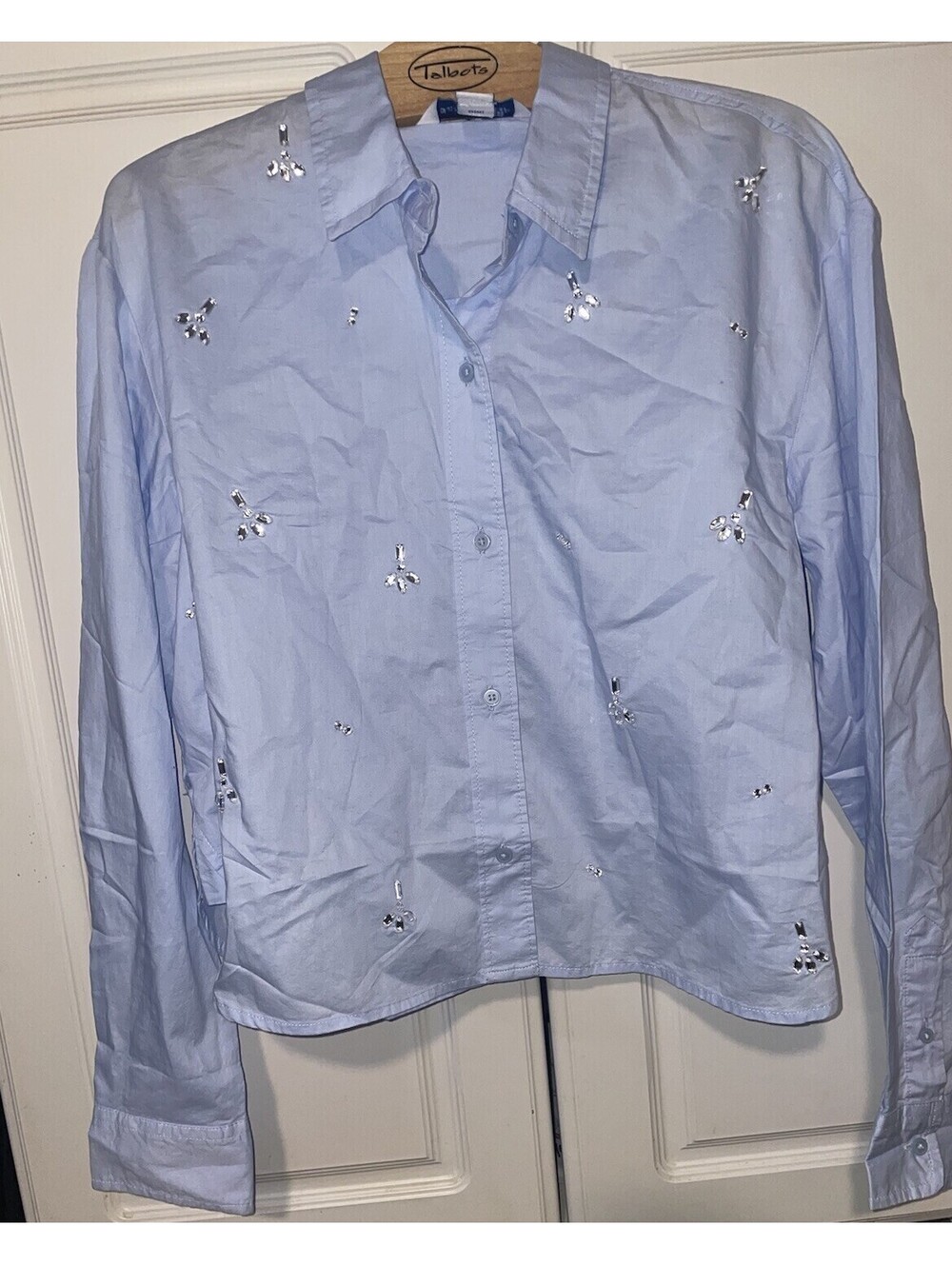 old navy Embellished jeweled Boxy cropped long sleeve button up Collared NWT S
